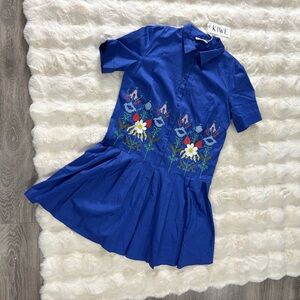 KIWE embroidered beaded floral buttoned shirt dress in blue -40